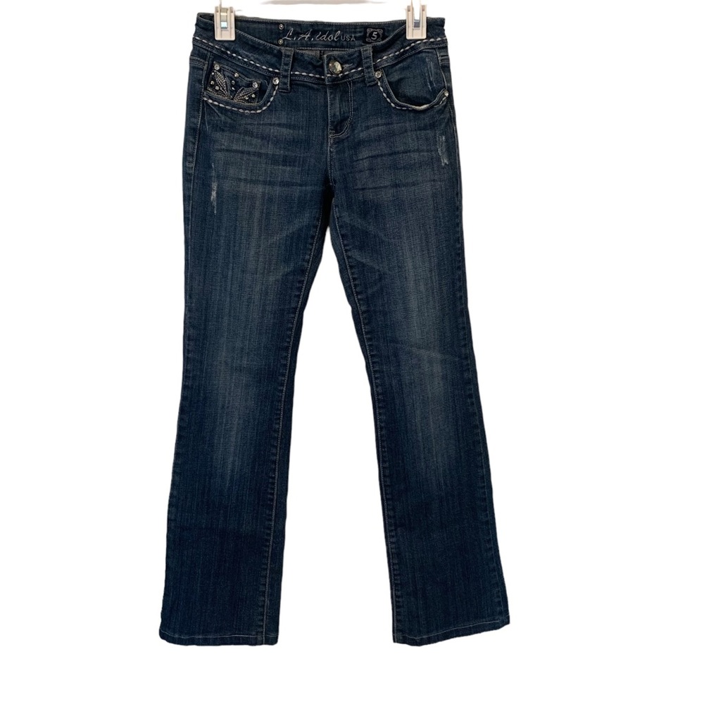 LA Idol US Dark Wash Jeans Bejeweled and Embroidered Pockets Women's Boo…